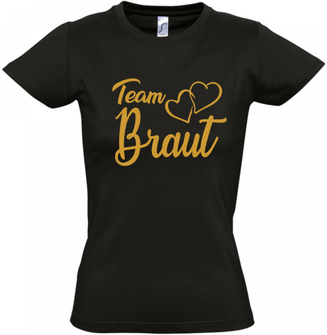 +++Polterabend T-Shirt schwarz-gold Team Braut